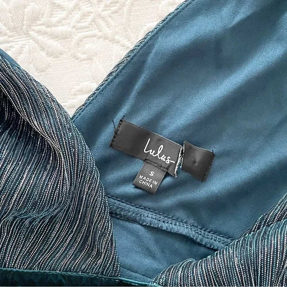 NWOT Lulus Smokeshow Teal Metallic Mini Dress Small - Picture 8 of 10